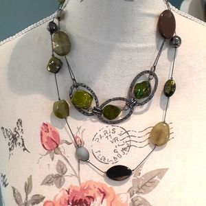 & Stone, glass and metal super long bead necklace
